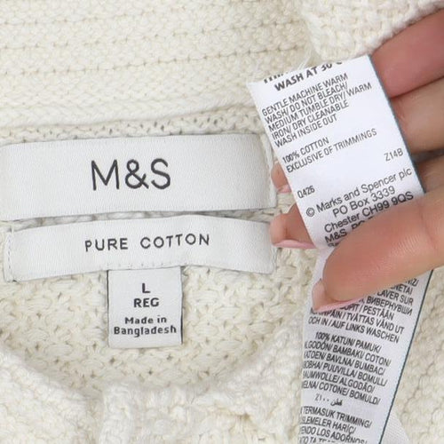 Marks and Spencer Mens Ivory Cotton Knit Collared Henley Jumper L