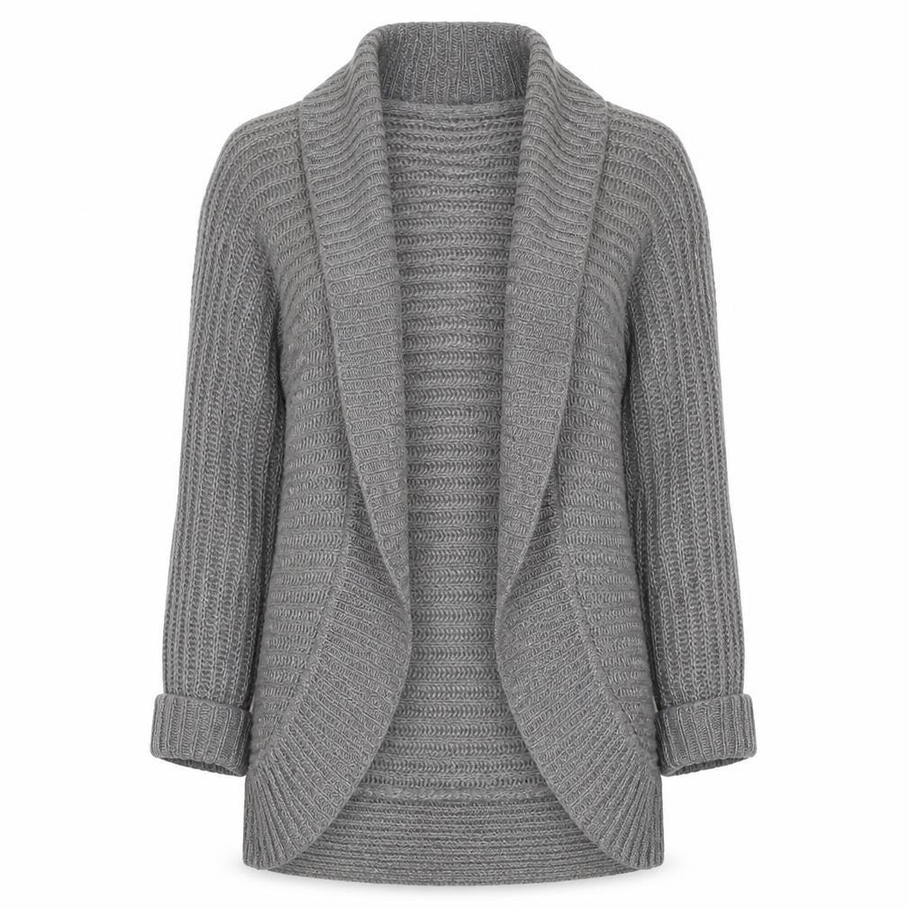 Front view of Sfera Women Grey Open Knit Long Sleeve Cardigan, size S