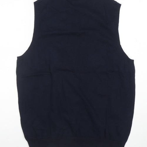 Marks and Spencer Men's Blue Cotton V-Neck Sleeveless Vest M