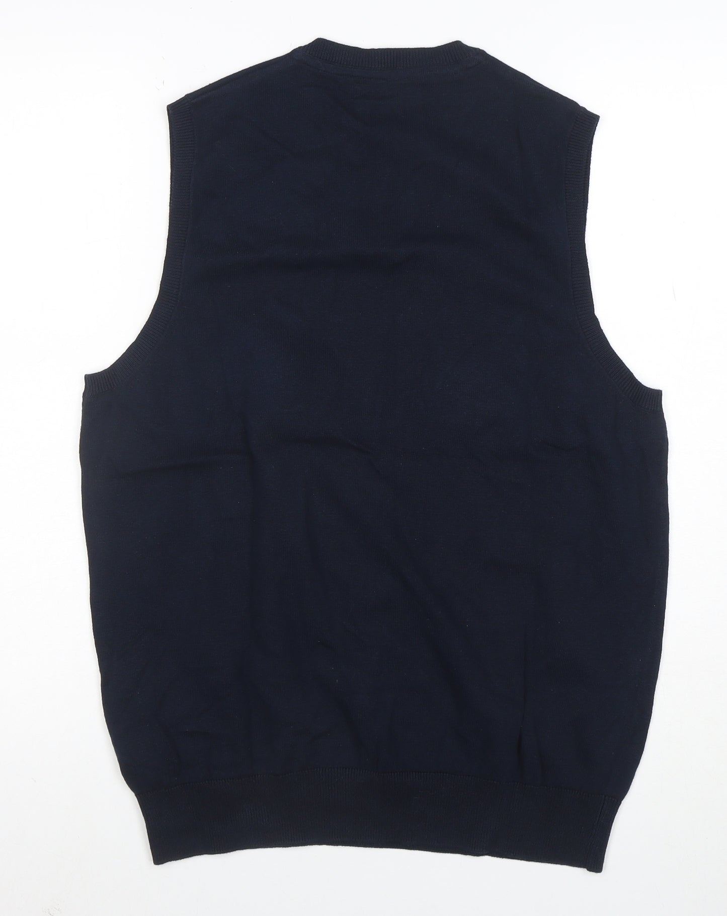Marks and Spencer Men's Blue Cotton V-Neck Sleeveless Vest M
