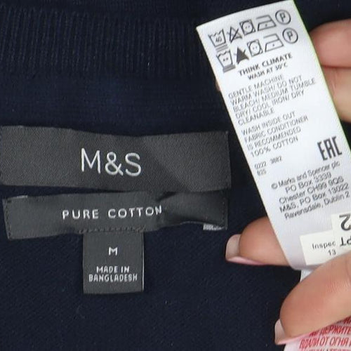 Marks and Spencer Men's Blue Cotton V-Neck Sleeveless Vest M