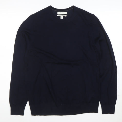 Marks and Spencer Men’s Navy Blue Merino Wool Crew Neck Jumper M