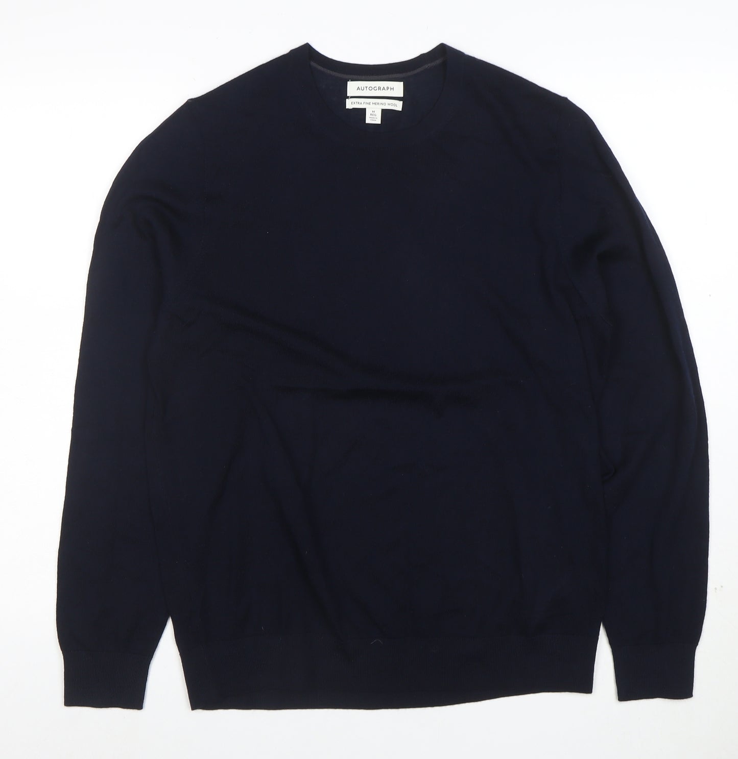 Marks and Spencer Men’s Navy Blue Merino Wool Crew Neck Jumper M