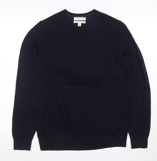 Marks and Spencer Men’s Navy Blue Merino Wool Crew Neck Jumper M