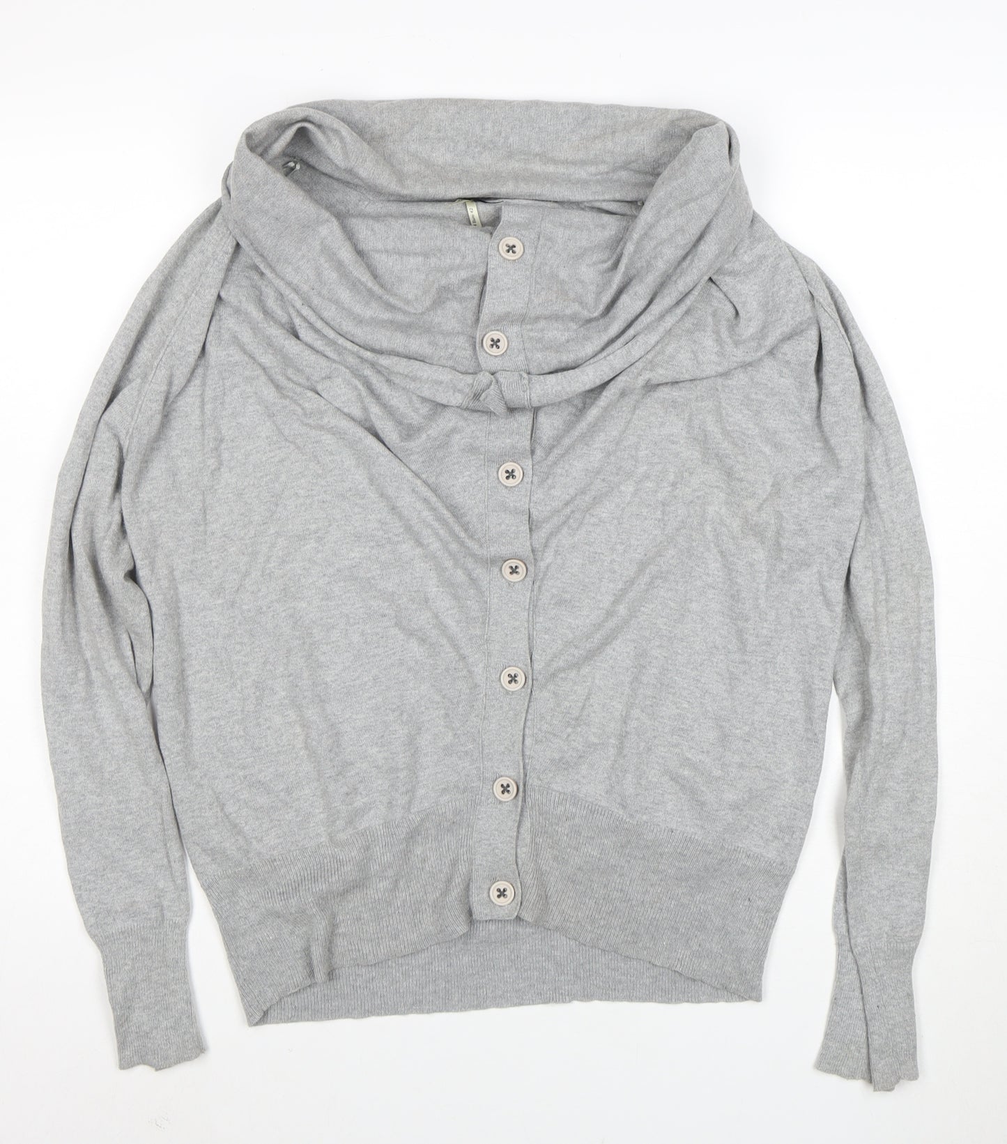 Nouvelle Edition Women's Grey Cowl Neck Long Sleeve Cardigan Size 14