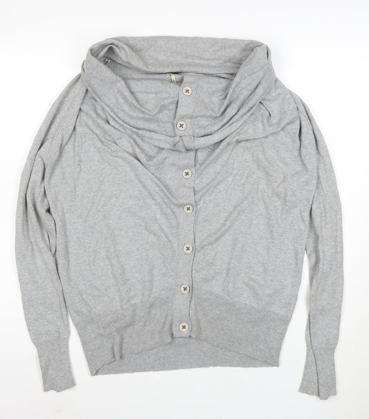 Nouvelle Edition Women's Grey Cowl Neck Long Sleeve Cardigan Size 14
