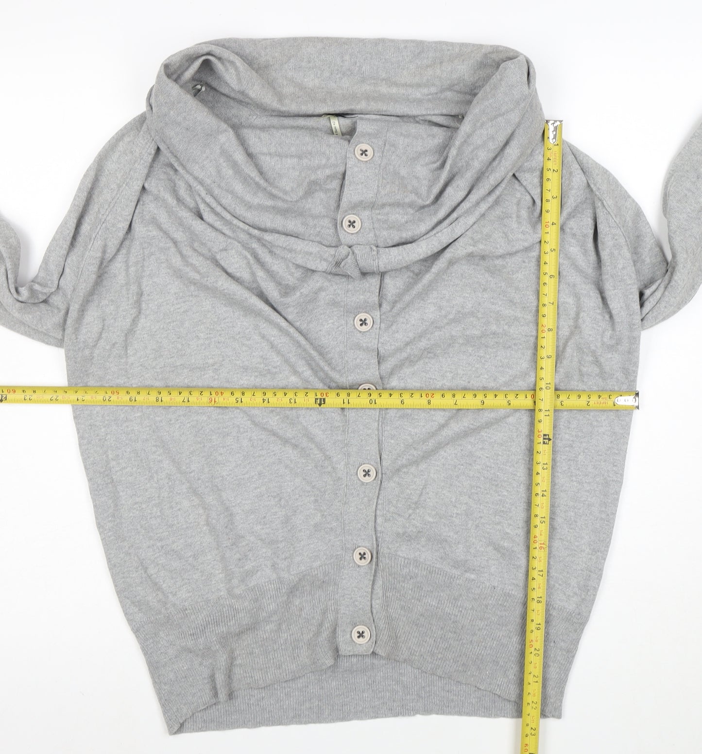 Nouvelle Edition Women's Grey Cowl Neck Long Sleeve Cardigan Size 14