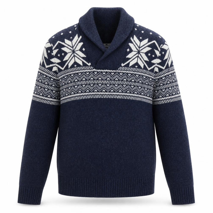 Gap Men Blue Fair Isle Shawl Collar Wool Jumper Size M