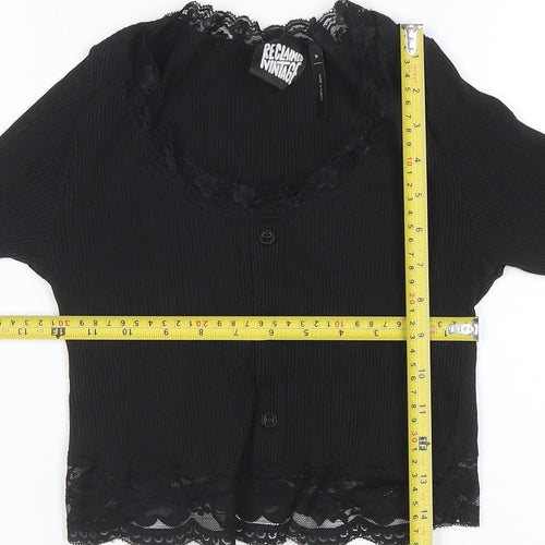 Reclaimed Vintage Women's Black Lace Trim Cropped Long Sleeve Blouse Size M