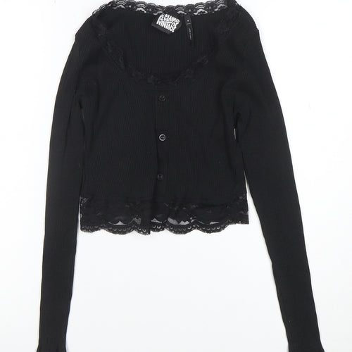 Reclaimed Vintage Women's Black Lace Trim Cropped Long Sleeve Blouse Size M