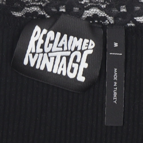 Reclaimed Vintage Women's Black Lace Trim Cropped Long Sleeve Blouse Size M