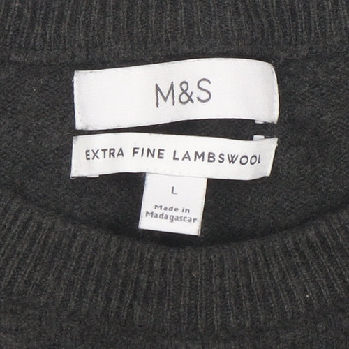 Marks and Spencer Men's Grey Wool Crew Neck Jumper Size L