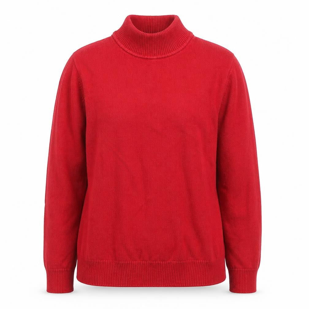 Front view of Madcap England Women's Red Roll Neck Cotton Jumper XS