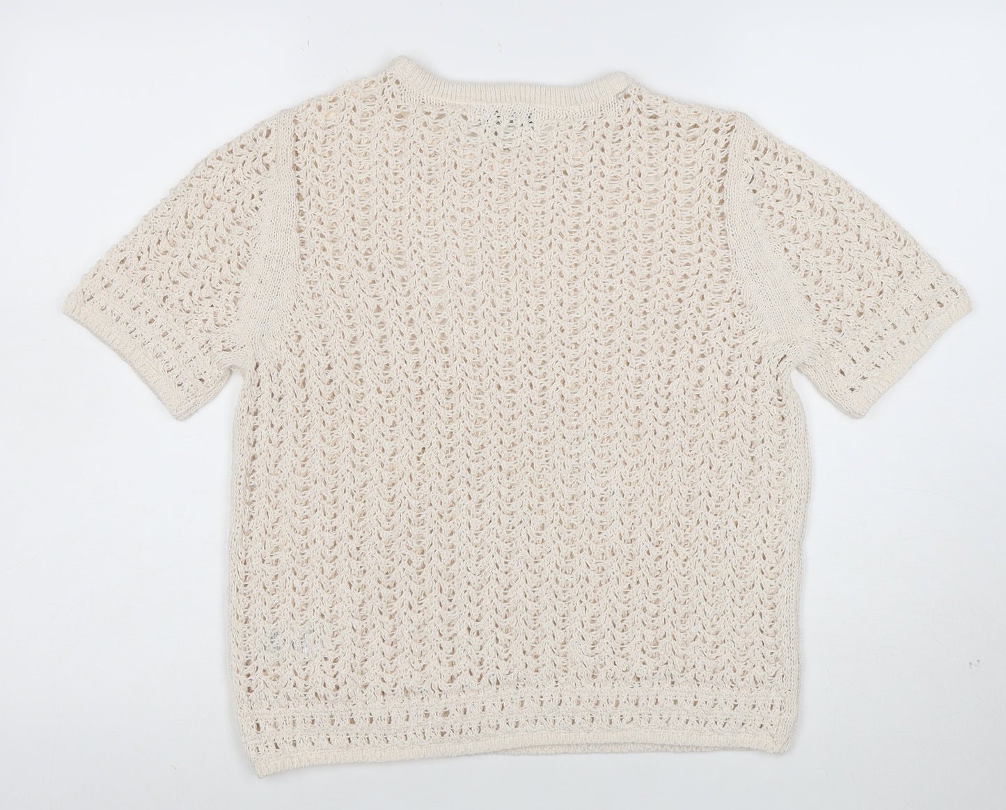 Marks and Spencer Women Beige Open Knit Short Sleeve Jumper M