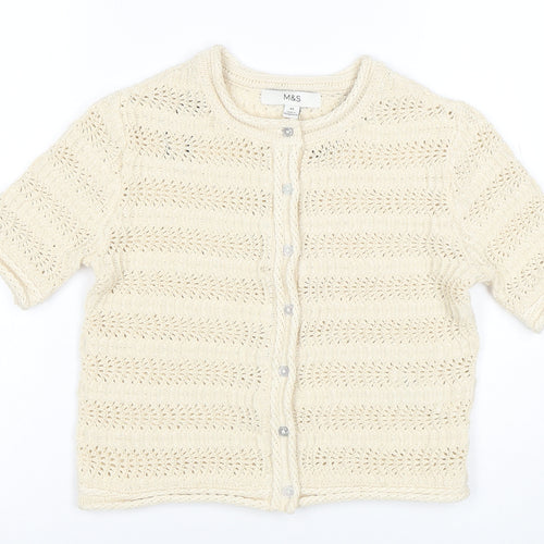 Marks and Spencer Women Ivory XS Open Knit Short Sleeve Cardigan