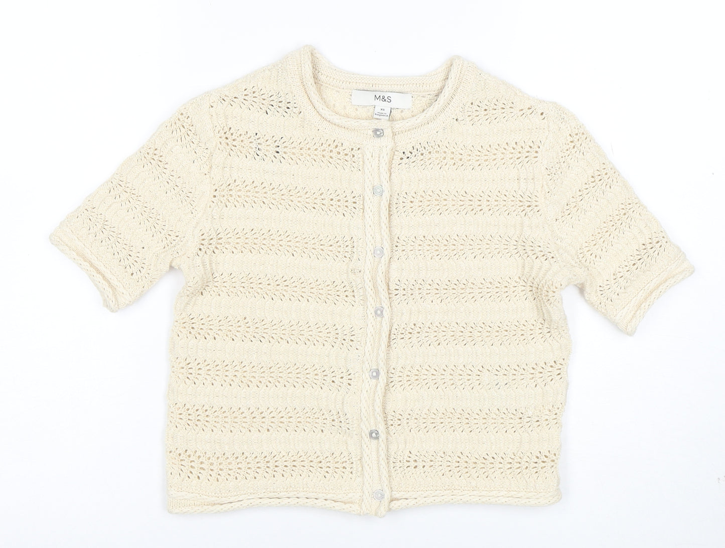 Marks and Spencer Women Ivory XS Open Knit Short Sleeve Cardigan