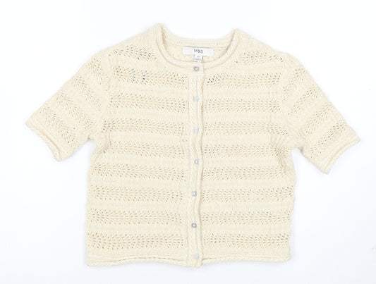 Marks and Spencer Women Ivory XS Open Knit Short Sleeve Cardigan