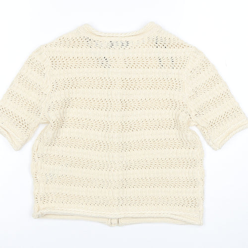Marks and Spencer Women Ivory XS Open Knit Short Sleeve Cardigan
