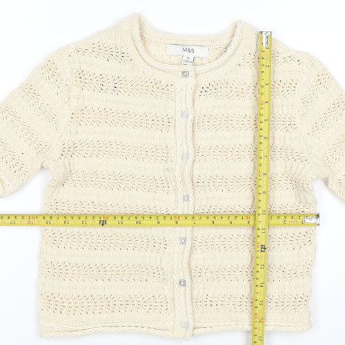 Marks and Spencer Women Ivory XS Open Knit Short Sleeve Cardigan