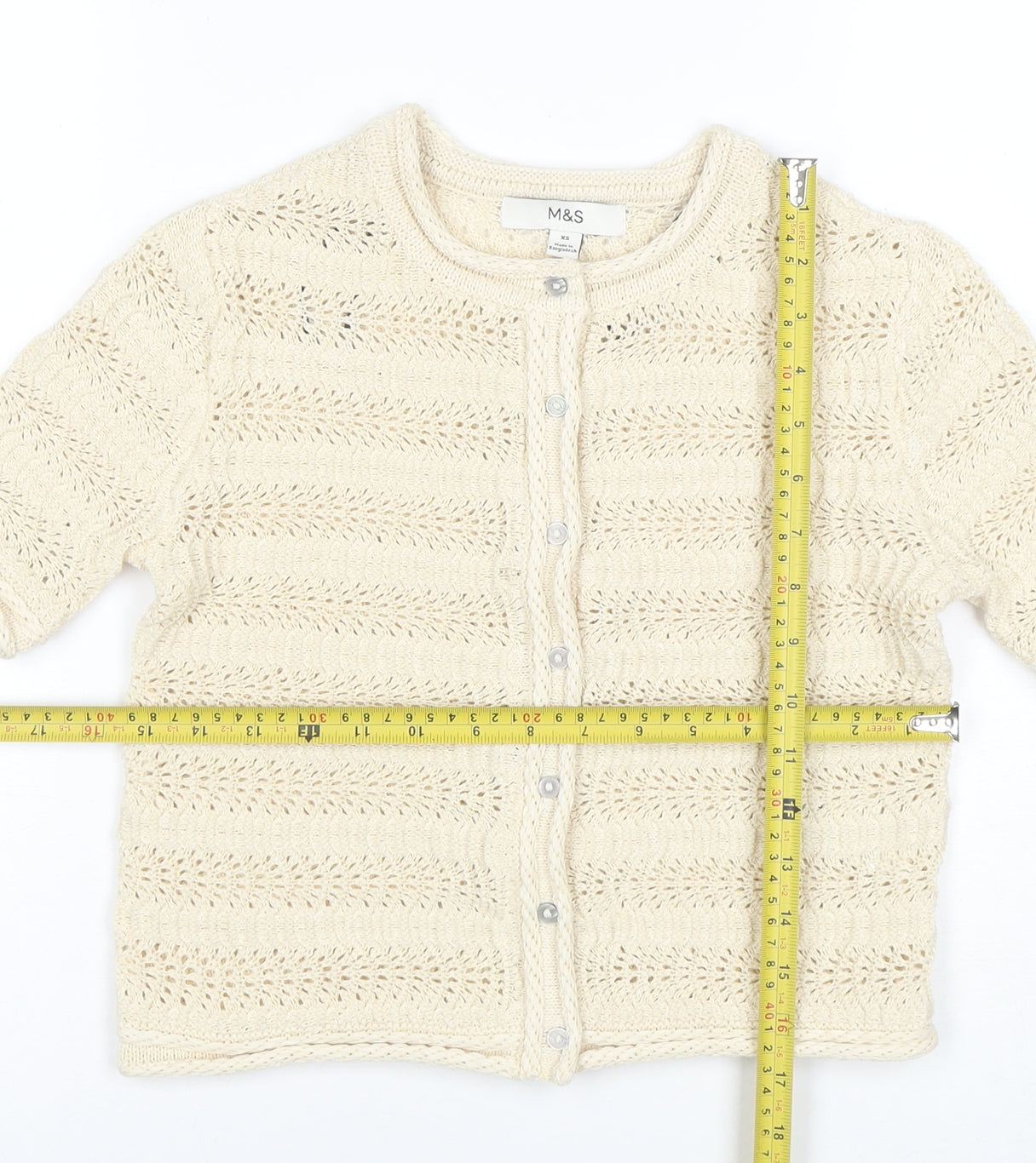 Marks and Spencer Women Ivory XS Open Knit Short Sleeve Cardigan