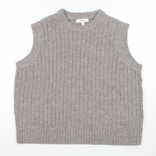 Marks and Spencer Women’s Beige Wool Knit Sleeveless Mock Neck Vest L