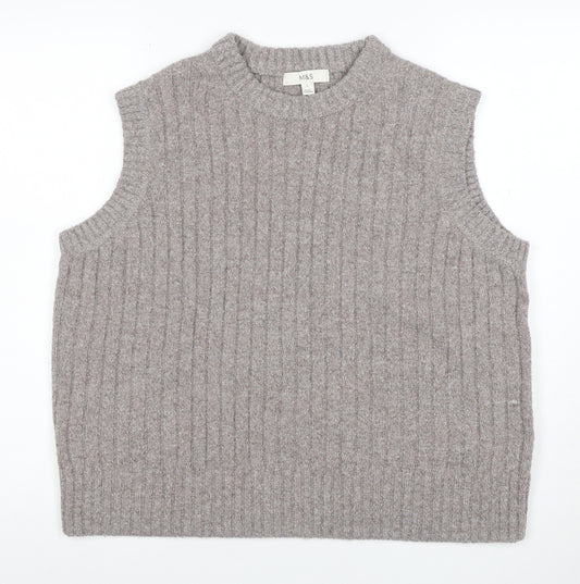 Marks and Spencer Women’s Beige Wool Knit Sleeveless Mock Neck Vest L