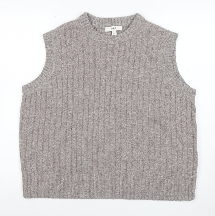 Marks and Spencer Women’s Beige Wool Knit Sleeveless Mock Neck Vest L