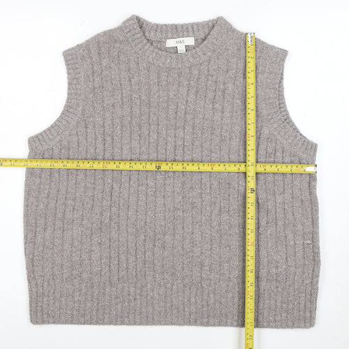 Marks and Spencer Women’s Beige Wool Knit Sleeveless Mock Neck Vest L