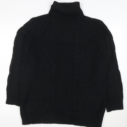 Marks and Spencer Women Black M Cable-Knit Roll Neck Jumper