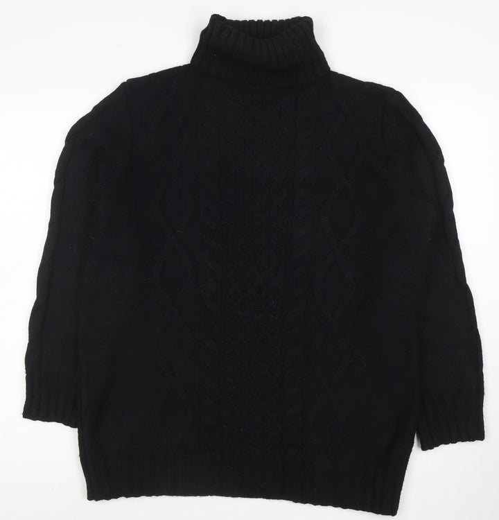 Marks and Spencer Women Black M Cable-Knit Roll Neck Jumper
