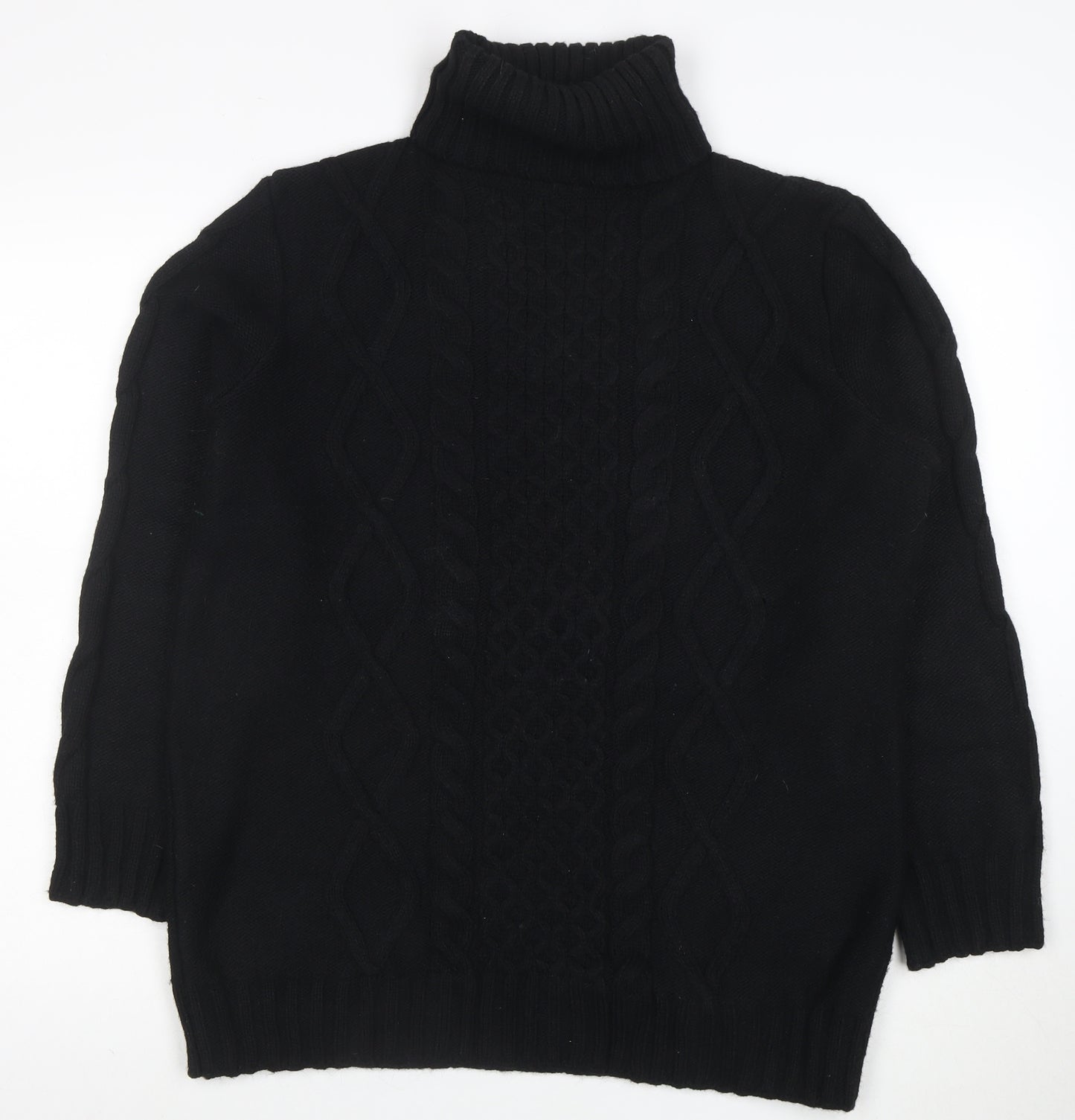 Marks and Spencer Women Black M Cable-Knit Roll Neck Jumper