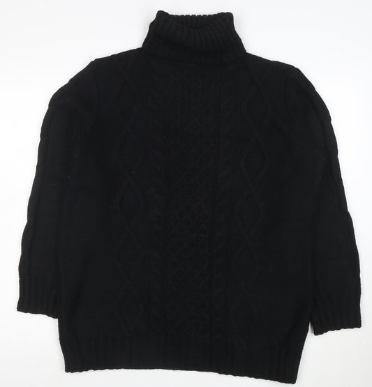 Marks and Spencer Women Black M Cable-Knit Roll Neck Jumper