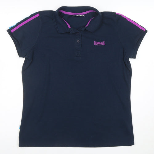 Lonsdale Women's Blue Polo Shirt Size 16 Collared Short Sleeve Top