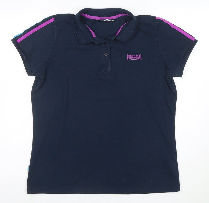 Lonsdale Women's Blue Polo Shirt Size 16 Collared Short Sleeve Top