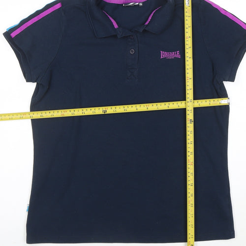 Lonsdale Women's Blue Polo Shirt Size 16 Collared Short Sleeve Top