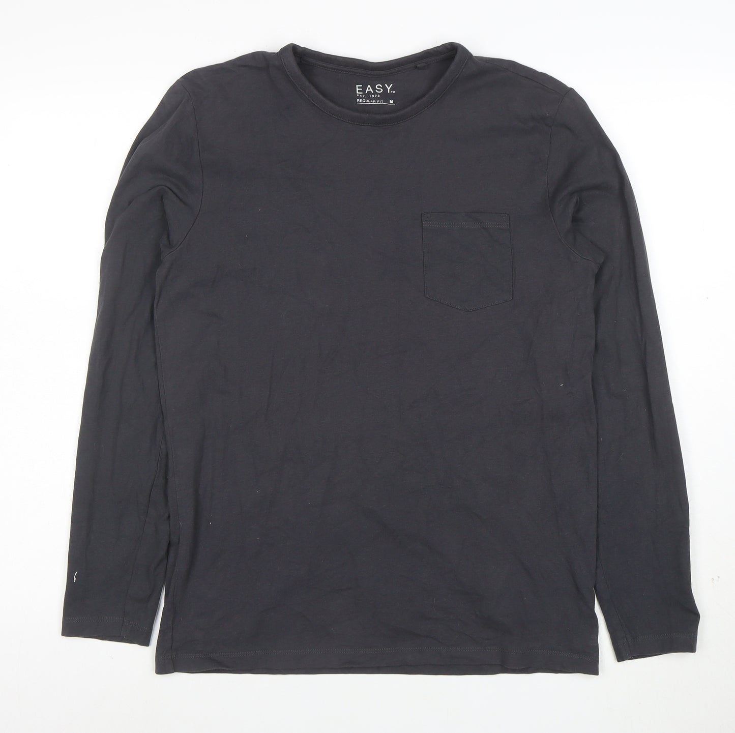 EASY Men's Black Long Sleeve Regular Fit Cotton T-Shirt M