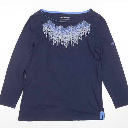 Craghoppers Women's Blue Floral Long Sleeve Cotton T-Shirt UK 12