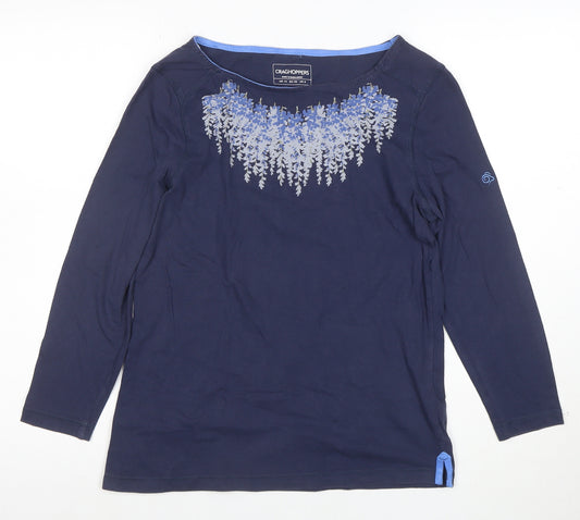 Craghoppers Women's Blue Floral Long Sleeve Cotton T-Shirt UK 12