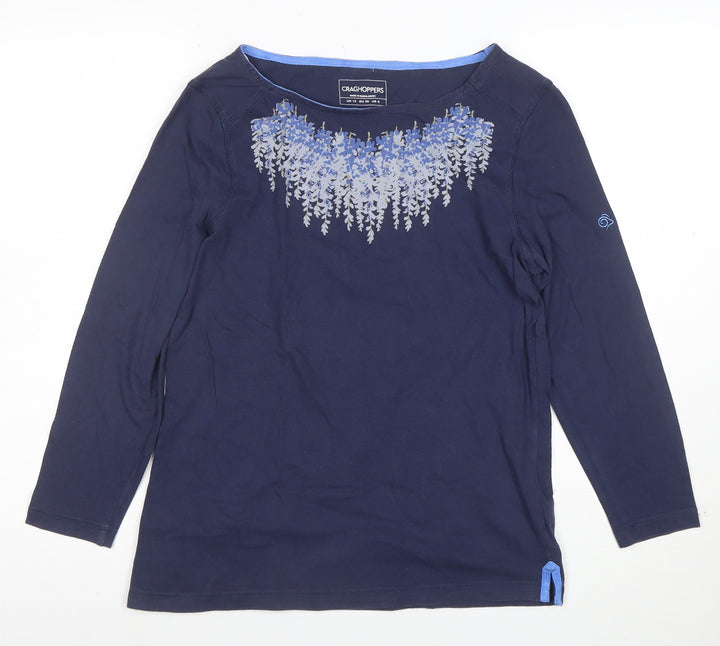 Craghoppers Women's Blue Floral Long Sleeve Cotton T-Shirt UK 12