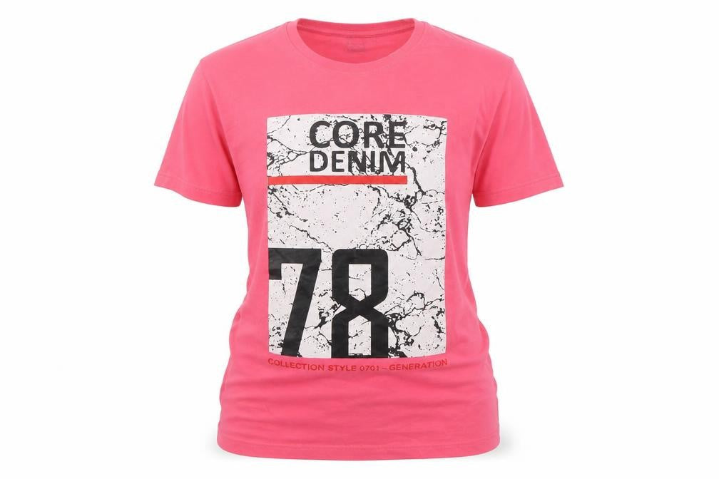 Front view of Action Women’s Pink Graphic Core Denim 78 T-Shirt M