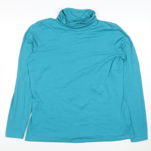 Lands' End Women's Blue Roll Neck Long Sleeve Cotton Top Size L