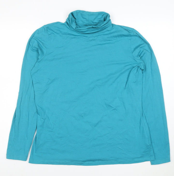 Lands' End Women's Blue Roll Neck Long Sleeve Cotton Top Size L