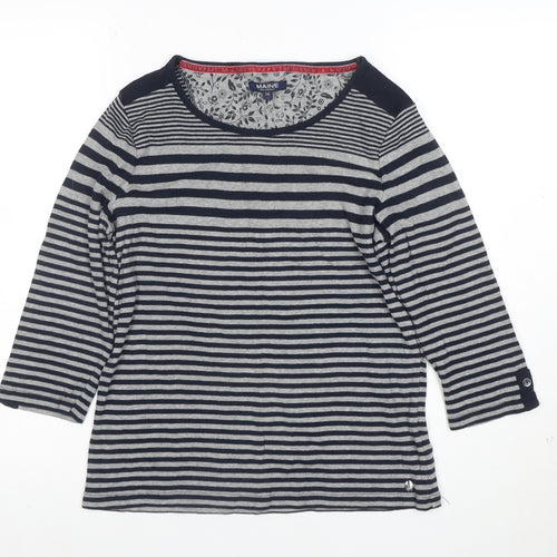 Maine New England Women's Blue Striped 3/4 Sleeve Cotton T-Shirt Size 14