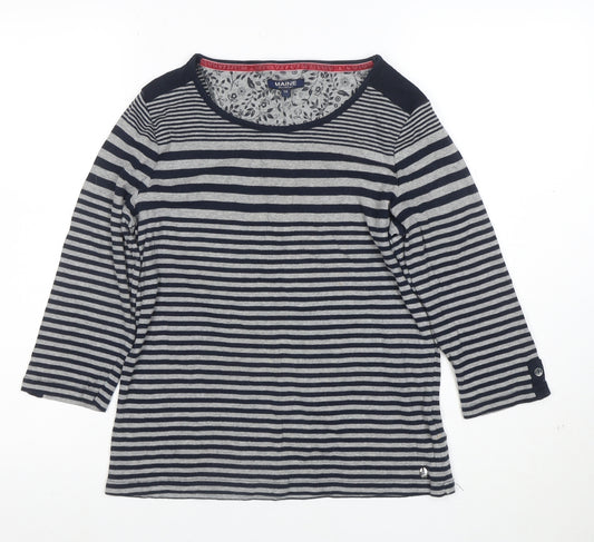 Maine New England Women's Blue Striped 3/4 Sleeve Cotton T-Shirt Size 14