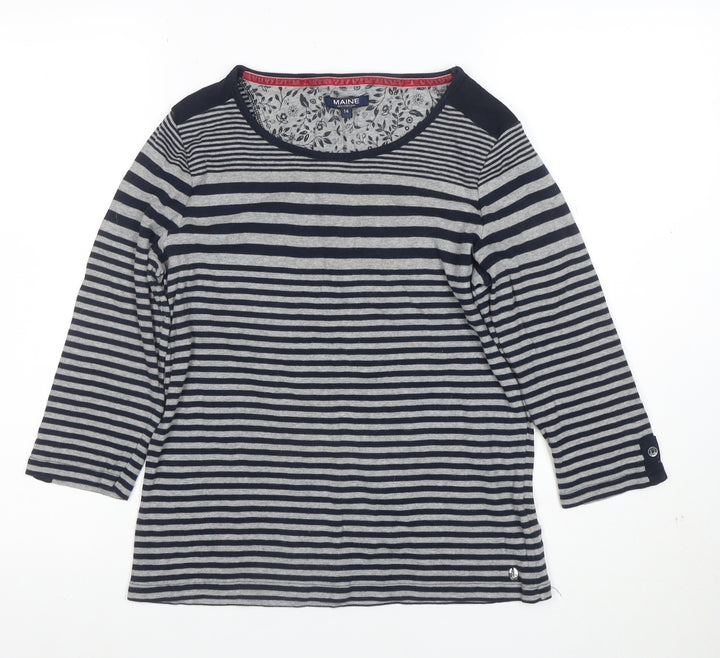 Maine New England Women's Blue Striped 3/4 Sleeve Cotton T-Shirt Size 14