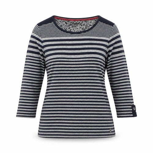 Maine New England Women's Blue Striped 3/4 Sleeve Cotton T-Shirt Size 14