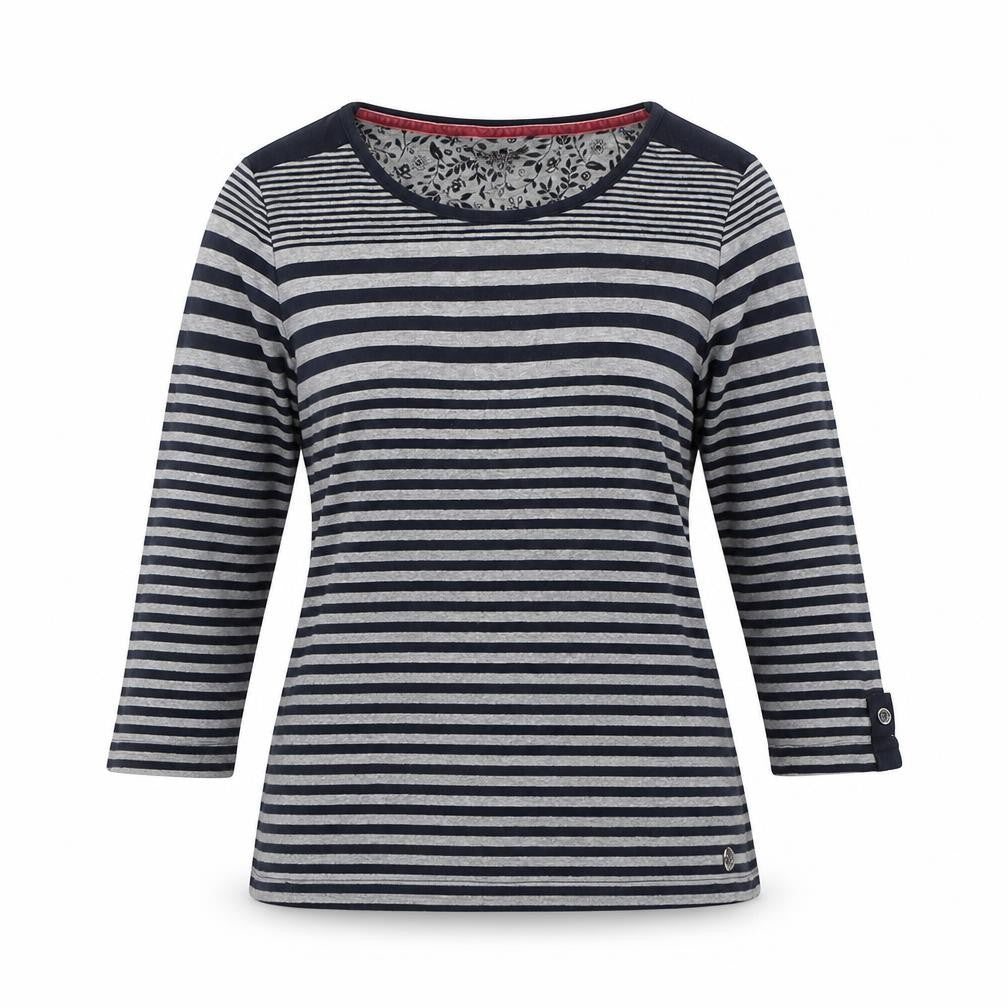 Maine New England Women's Blue Striped 3/4 Sleeve Cotton T-Shirt Size 14