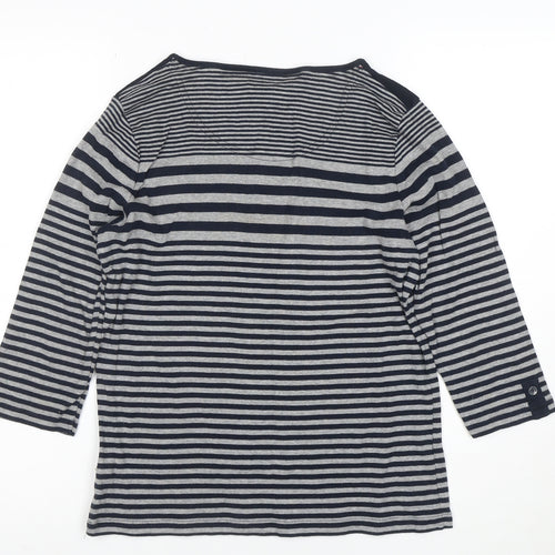 Maine New England Women's Blue Striped 3/4 Sleeve Cotton T-Shirt Size 14
