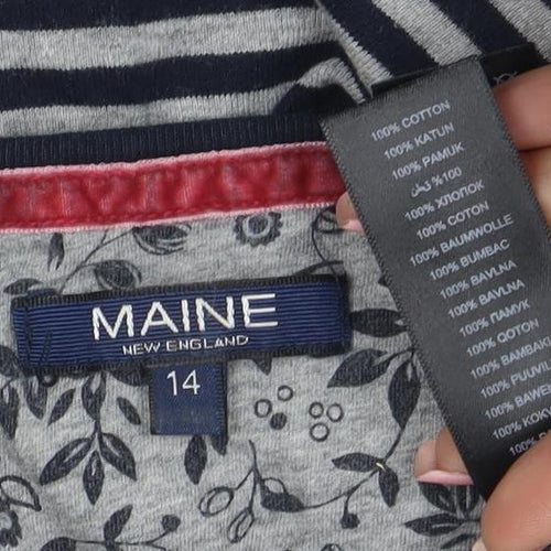 Maine New England Women's Blue Striped 3/4 Sleeve Cotton T-Shirt Size 14