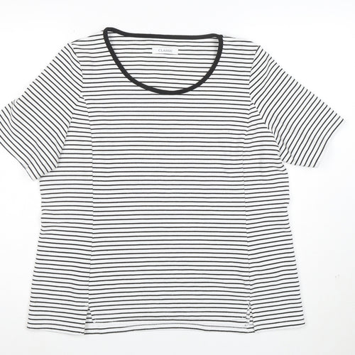 Marks and Spencer Womens Black Striped Short Sleeve Scoop Neck T-Shirt Size 16